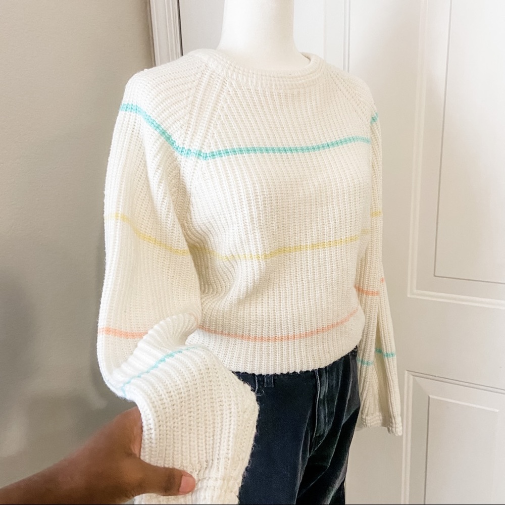Cozy knit sweater with multicolored stripes